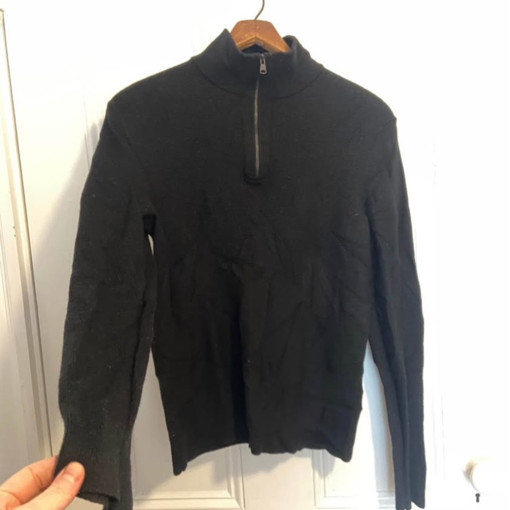 Merino Wool Black Quarter Zip Sweater